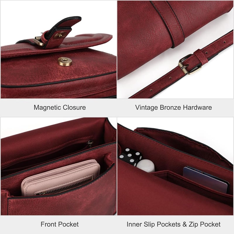 AFKOMST Crossbody Bags for Women,Small Saddle Purse and Boho Cross Body Handbags,Vegan Leather - Image 4